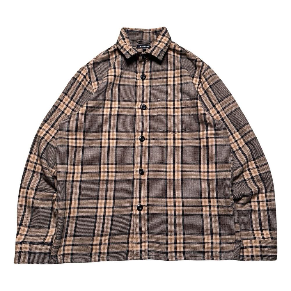 Express Yellow Black Plaid Soft Touch Flannel Shirt Men's Small Burberry Check